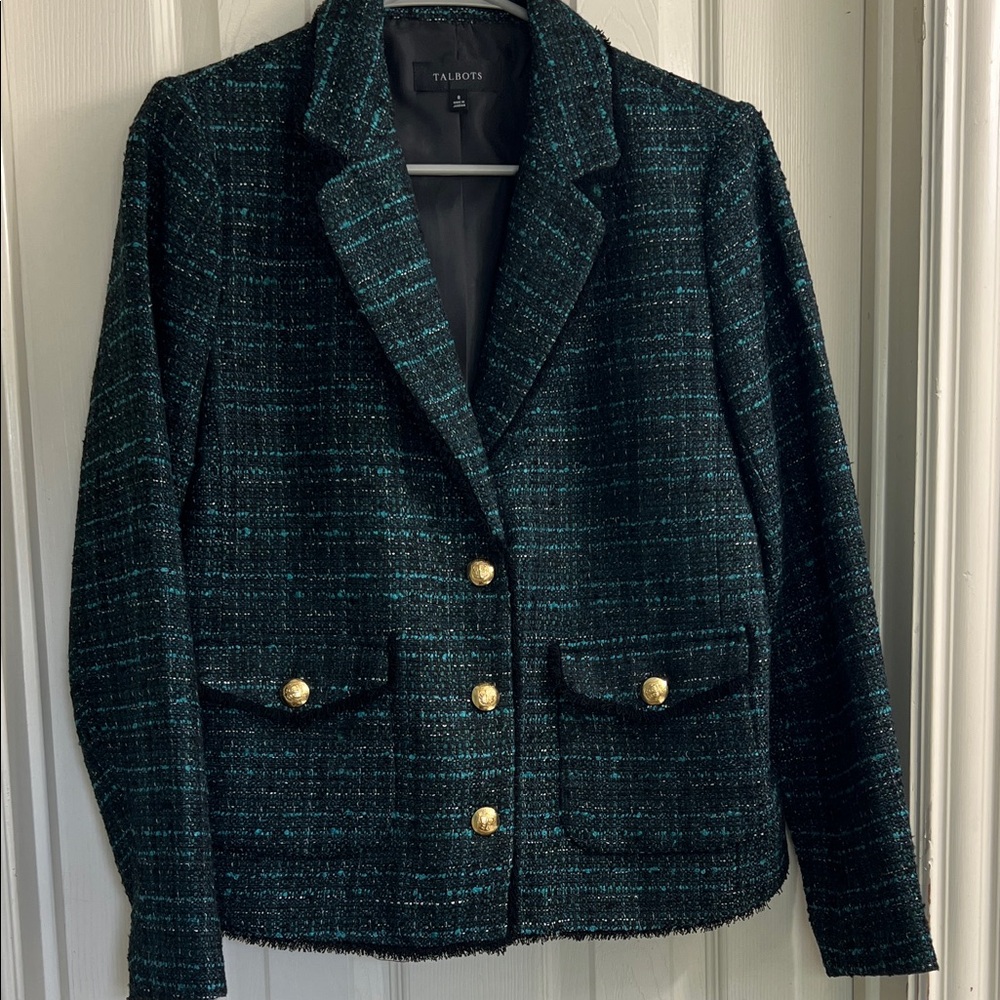 Talbots Blazer Women Size 8 Green and Black Tweed